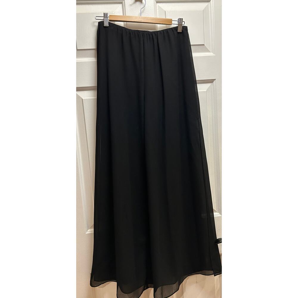 Elegant Alex Evenings Black Chiffon Wide Leg Palazzo Pants, Size S